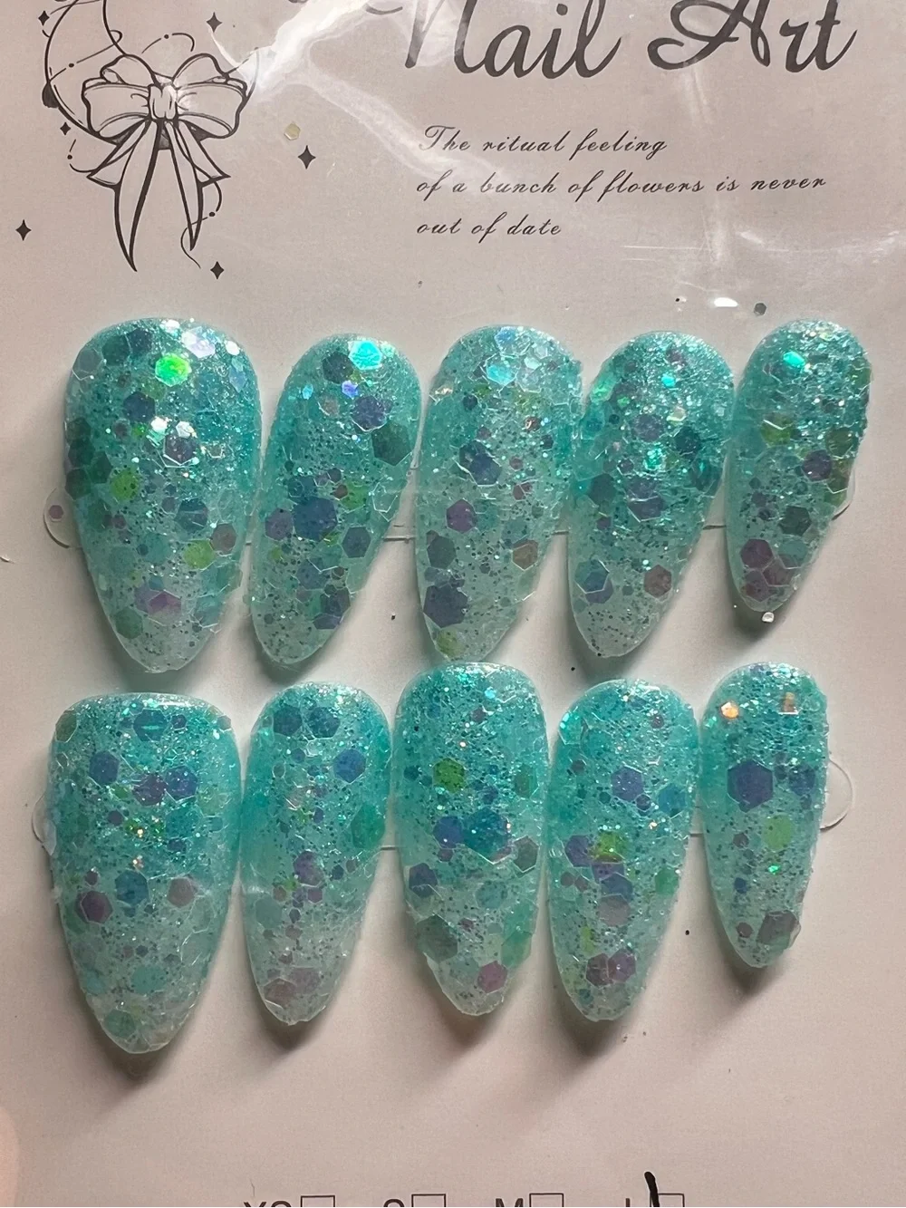 Turquoise Glitter Press-On Nails – Nail Art